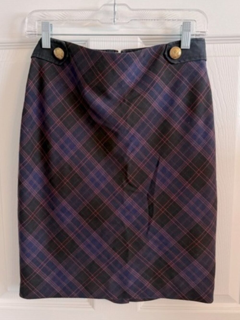 Black, Blue, and Red Plaid Pencil Skirt